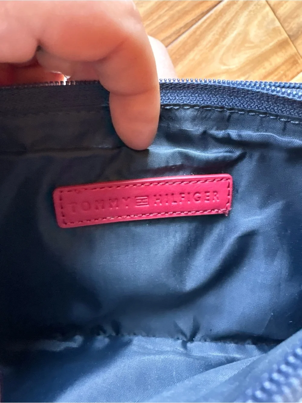 Tommy Hilfiger Navy and White Monogram Wristlet Clutch